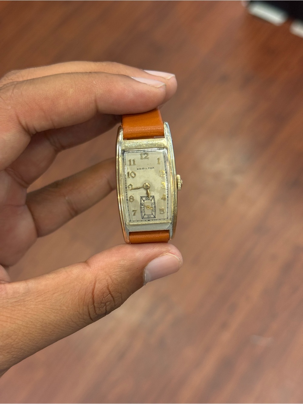 HAMILTON MENS 1940s CURVEX MECHANICAL 14k GOLD FILLED ART DECO WRISTWATCH